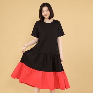 애비뉴투지 엄마옷 훌라 블랙 배색 여름 플레어 원피스 O07229