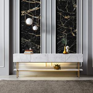 [더젠] 엘시안골드철재 LED조명 2단 2000거실장2(LPM/리모콘포함