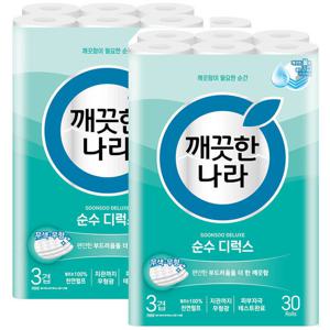 깨끗한나라 순수 디럭스 천연펄프 3겹 화장지 30m 30롤x2팩