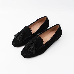 [신난다슈]여성 로퍼 단화 2cm 플랫 단화 슬립온 빅사이즈 소가죽스웨이드 GDR232046 블랙