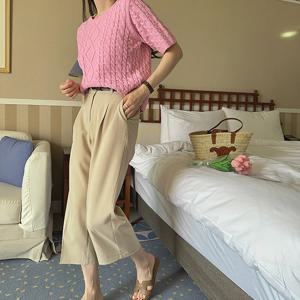 [바네사빈] 8부 뒷밴딩 와이드 크롭 슬랙스 팬츠 v00232