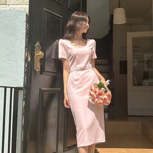 오드 DRO118 피오니 딥 스퀘어넥 스판 원피스