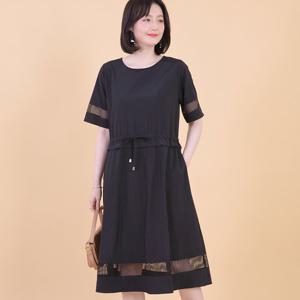 애비뉴투지 엄마옷 시스루 망사 허리끈 여름 반팔 원피스 K08356