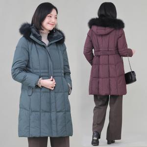 애비뉴투지 엄마옷 마담 폭스 후드 토끼털 구스 롱 패딩 J12364