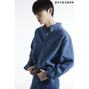 [버커루]남자 오버핏 원포켓 자수 인디고톤 데님 셔츠(B245DS122P)