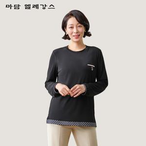 [마담엘레강스] 체크 배색 라운드 블라우스 K241BL01_블랙