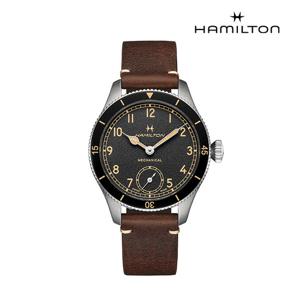 [해밀턴]H76719530 카키 에비에이션 파일럿 파이오니어브라운 레더 스트랩 남성 시계