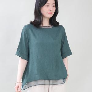 애비뉴투지 엄마옷 링클 인견 망사 진주 반팔 블라우스 B06437