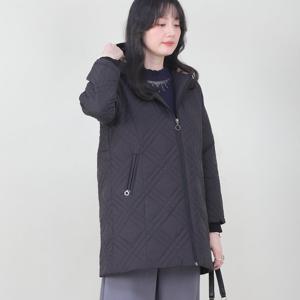 애비뉴투지 엄마옷 체크 배색 후드 다이아 누빔 패딩 솜 퀼팅 점퍼 J01510