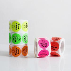 네온 땡큐 스마일 스티커 5type [동그라미 선물포장 꾸미기 포인트 데코 컬러 답례품스티커]