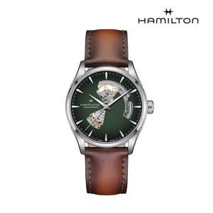 [해밀턴]재즈마스터 오픈하트 스모크 그린 42mm 레더 스트랩 H32705560