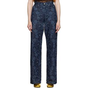 25 FW 드리스반노튼 여성 인디고 블루 프린트 데님 진 251358F069002