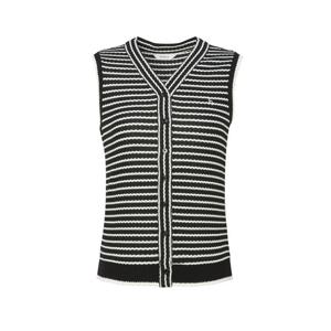 헤지스 여성 25SS 블랙 스트라이프 져지 오픈형 브이넥 베스트 HSTS5BS05BK
