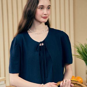 Linen Half Sleeve Cardigan - Navy [N25SMBL001]