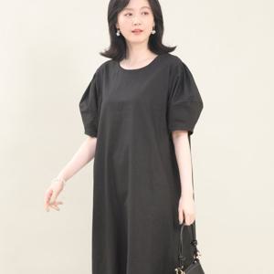 [애비뉴투지]린넨 퍼프 벌룬 반팔 라운드 여름 원피스 K05423