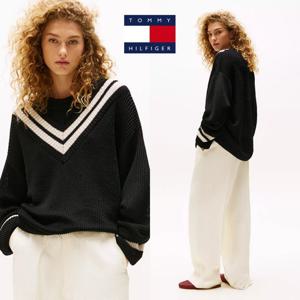 타미힐피거 TOMMY HILFIGER WW47605-BDS 여자 오버사이즈 바시티 니트 스웨터