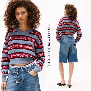 타미힐피거 TOMMY HILFIGER DW21235-C3Q 여자 스트라이프 로고 니트 스웨터
