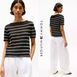 타미힐피거 TOMMY HILFIGER WW46522-0AR 여자 텍스쳐드 오픈 니트 반팔 스웨터