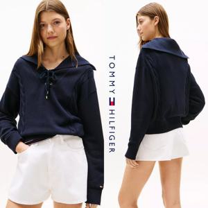 타미힐피거 TOMMY HILFIGER XW04952-DW5 여자 세일러 칼라 레이스업 니트 스웨터