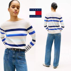 타미힐피거 TOMMY HILFIGER XW05532-AE3 여자 스트라이프 보트넥 니트 스웨터