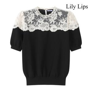 [릴리립스]플로럴 어깨 레이스 반팔 니트 (YL7KP001)