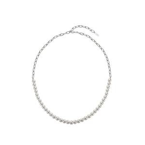 [티르리르]티젠 맥시마이즈 쉘펄 6mm 비드 하프 체인 실버화이트 목걸이 TNSSVW14037M