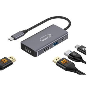 마하링크 USB-C 듀얼 HDMI 4K 변환 어댑터 PD충전 USB포트 멀티허브 ML-HUP100