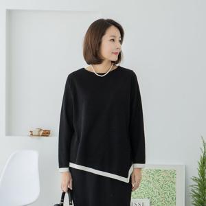 엄마옷 마담4060 사선언발배색티셔츠 중년여성 베이직한 데일리룩 -ZTE2508026-