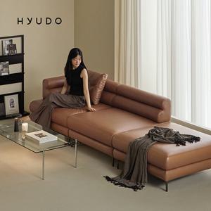 지정일배송/무료설치ㅣ휴도 시간의 동백 2880 모듈형 천연 면피 가죽 소파 4인 카우치 (쿠션증정)