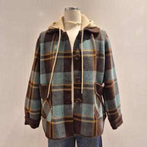 [꾸즈]큰포켓 체크후드 코트(CSA95C6)