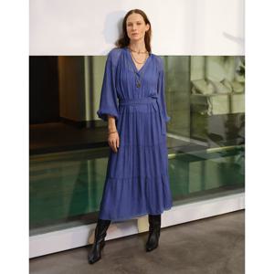 아떼바네사브루노 25SS 라이트블루 헨리넥 스트랩 긴팔 원피스 VIDR5E112B1