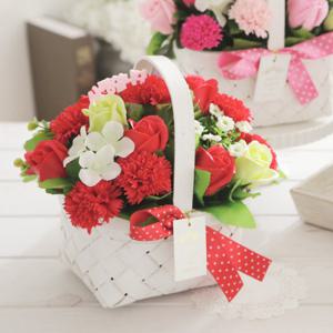 화이트직사각 비누꽃 카네이션 바구니(레드)