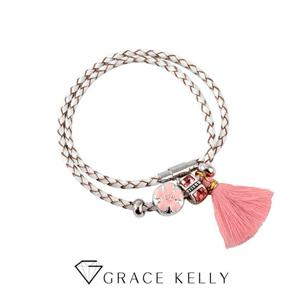 [그레이스켈리]심플 투라인 핑크꽃 가죽 팔찌
