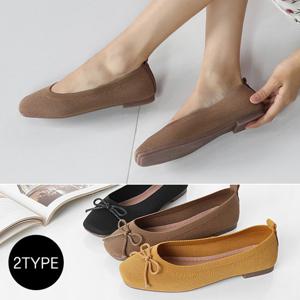 [바닐라슈] 레베슨 2TYPE 니트패브릭 탄력창 플랫슈즈(1cm)