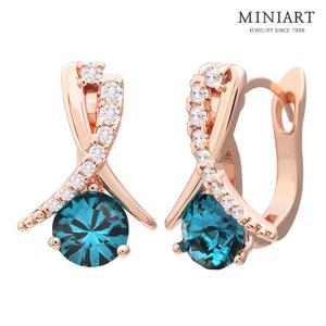 [미니아트] 14K 골드핀 엠버 블루 큐빅 원터치 링 금침 귀걸이