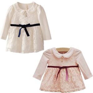 [조이멀티]벨벳 리본 레이스 긴팔 아동 원피스 303084