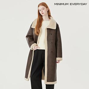 [미니멈][미니멈 에브리데이]양털 하이넥 레더 무스탕 롱 코트 (EB4JH013D)