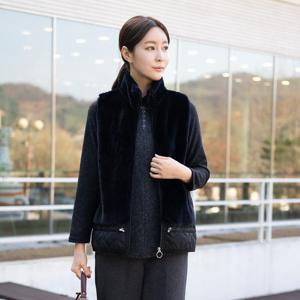 [모슬린]엄마옷 3온스 퍼배색 하이넥 조끼 516FGH363 마담/중년