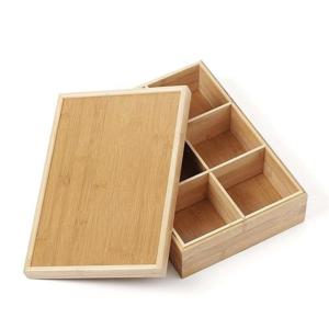 엄지척 공간박스 6칸 수납보관함덮개형 대나무