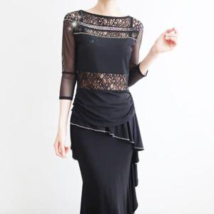 [까르죠아]우아한 배색 보석 블라우스 사교 스포츠 의상 상의 라인 여성 라틴 댄스복