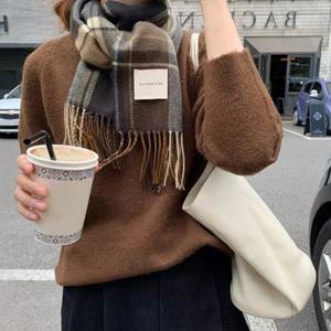 [루즈루나] 카린 롱 체크 머플러 여자 남자 커플 울 목도리