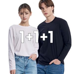 1+1+1 3장세트 공용 30수 순면 기본 무지 레이어드 라운드 긴팔 티셔츠