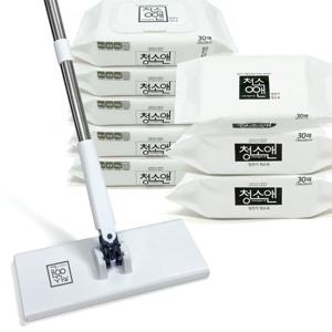 퀸마루 노터치 톡밀대+물걸레포(30매)x5팩+정전기포(30매)x3팩 손댈 필요없는 청소포밀대