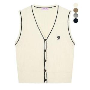 [바닐라비]여성 자수 라인 배색 브이넥 베스트