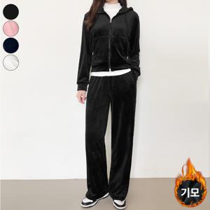 여성용 기모 상하의세트 따뜻 기모 스판 벨벳 후드집업 + 밴딩 일자 팬츠 바지 트레이닝세트