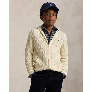 폴로 키즈 남아 8-18세 케이블 코튼 후드 풀 지퍼 스웨터(CWPOSWEY6820633101)