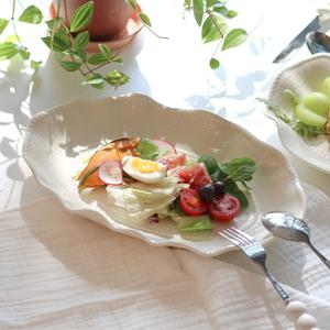 플로라 웨이브 도자기 플레이트 L 디저트 접시 홈카페 그릇(s) 30cm