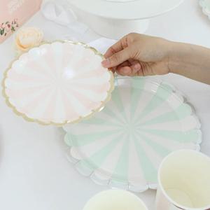 일회용  스트라이프 파티 접시 그릇 8P 2colors 2sizes