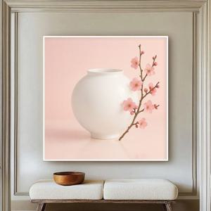 복들어오는 매화 달항아리 그림 캔버스 꽃그림액자 , 뷰티 매화 달항아리