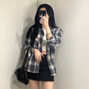 오버핏 기본 체크 긴팔 남방 셔츠 난방 남녀공용 체크무늬 여성 데일리 여자 루즈핏 상의
